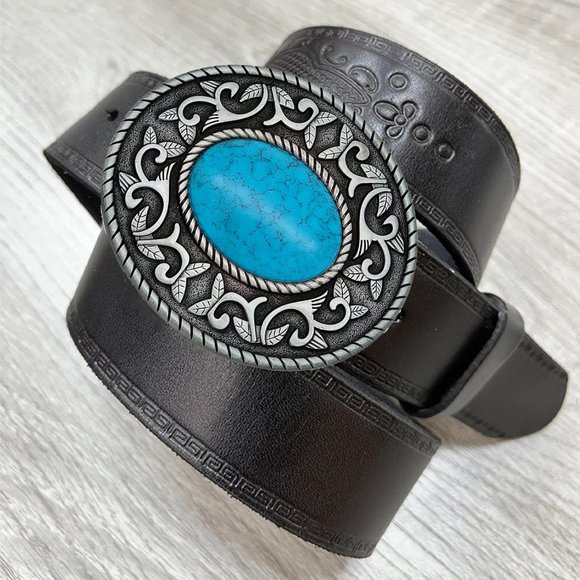 Cowboy Rodeo Running Horse Antique Floral Engraved Rope Edge Design Belt Buckle - Picture 2 of 7